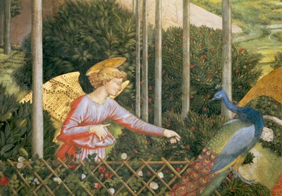 Angel feeding a peacock (detail) by Benozzo di Lese di Sandro Gozzoli